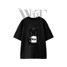 Thewert Nope Kedi Tasarım Baskılı Ünisex Siyah Oversize T-shirt