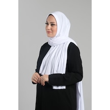 Hürrem Bone Beyaz Pratik Hazır Geçmeli Şal Viskon Önü Süngerli Penye Şal 2202 42 Beyaz