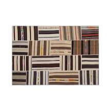El Dokuması Patchwork Vintage Yün Pamuk Çizgili Halı 2211 160 X 230 Cm Çok Renkli