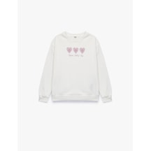 Koton Uzun Kollu Baskılı Bisiklet Yaka Pamuklu Sweatshirt Ekru 6wkg10371ak Ekru