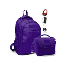 Coral High Okul Ve Beslenme Çantası Seti - Kız Çocuk Mor - Usb Soketli