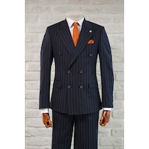 Apartro Slimfit Sivri Yaka Çift Yırtmaçlı Çizgili Kruvaze Takım Elbise Lacivert Apartro Slimfit Sivri Yaka Çift Yırtmaçlı Çizgili Kruvaze Takım Elbise Lacivert