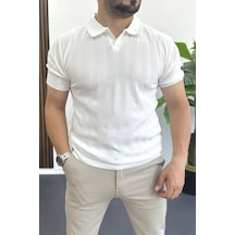 Erkek Açık Yaka Desenli Tişört Beyaz Edw385 Beyaz