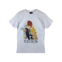 Stoned&Fame Todoroki Anime Baskılı Unisex %100 Pamuk Beyaz T-shirt Beyaz