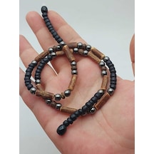 Yasamtohumu Ahşap & Hematit Tasarım Unisex Otantik Kolye 56096 Çok REnkli Çok Renkli