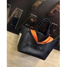 Gesshop Kadın Kanvas Deri El Omuz Çanta siyah