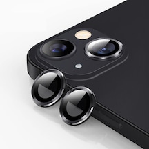 Ally iPhone 13 Uyumlu - 13 Mini 3D Metal Çerçeveli Kamera Lens Koruyucu Siyah