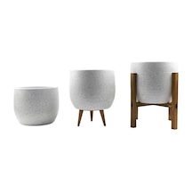 Bitki Tasarımı Ev Dekorasyon Aksesuar Beyaz Granit Toprak Saksı Saksılık Salon Çiçeklik Üçlü Set- 19 Cm