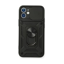 Apple iPhone Uyumlu 12 Mini Kılıf Pars Lens Yüzüklü Silikon - Siyah Bz8683140164577