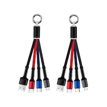 Busstier 3 İn 1 Işıklı Anahtarlık Şarj Kablosu, Usb-a Girişli Micro Usb, Type-c Ve İphone Uyumlu Taşınabilir Kablo, Powerbank Ve Araç Şarjı İçin Kompakt Acil Durum Şarj Aparatı