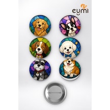 Vitray Mozaik Sevimli Köpek Cinsleri Golden Corgi Çanta Süsü Rozet İğneli Buton Rozet Seti 58 Mm 6'lı Çok Renkli
