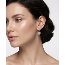 Kadın Kalp Detay Halka Model Gümüş Küpe