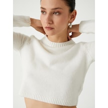 Koton Crop Triko Kazak Hafif Dik Yaka Yumuşak Dokulu Ekru 5wak90187ht Ekru