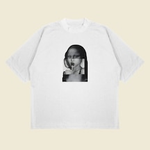 Tarzsokak Glitch Lisa Baskılı Oversize Unisex Pamuklu Nefes Alan Kalın Kumaşlı Beyaz