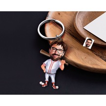 Bk Gift Kişiye Özel Erkek Beyzbol Karikatürlü Ahşap Anahtarlık-16 Sevgiliye Hediye, Arkadaşa Hediye, Doğum Günü Hediyesi