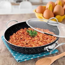 Lines Siyah Menemen Tavası - Granit Cam Kapaklı Sahan 24 Cm