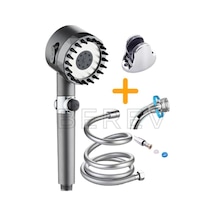 Berev 3 Fonksiyonlu Start Stop Tuşlu Filtreli Basınçlı Masaj Etkili Duş Başlığı Krom Pvc Hortum Ve Mafsal Set Siyah - Krom