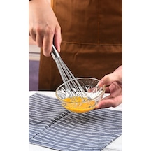 Çelik 10 Kalın Bilyalı Manuel Mikser Blender Yumurta El Çırpıcı Cin872 Gri