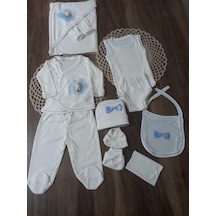 Petite Ponponbaby 10 Lu Hastane Çıkışı Seti Ayıcık Baskılı Mavi Beyaz - Mavi
