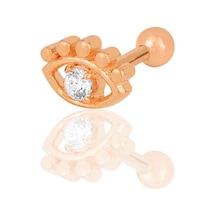 Gümüş Rose Zirkon Taşlı Kirpikli Göz Modeli Tragus Helix Piercing Küpe
