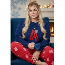 Siyah İnci Nakışlı Büyük Beden Polar Kışlık Örme Pijama Takım 25222580 Lacivert