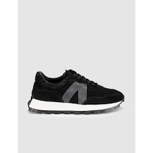%100 Hakiki Süet Deri Siyah Bağıcıklı Kadın Sneaker Ayakkabı