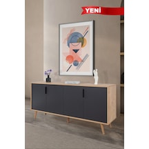 4816 Sırma 180 Cm Ahşap Ayaklı , Metal Kulplu Konsol , Safir - Antrasit , Salon , Oturma Odası Safir - Antrasit