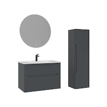 Orka Messina 85 Cm Mat Antrasit Led Banyo Dolabı Takımı Ve Boy Dolabı Antrasit