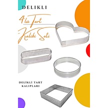 Kare Yuvarlak Kalp Oval Delikli Tart Kalıbı 4'lü Set