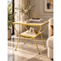 Odera Çift Çift Raflı Yan Sehpa Komodin Metal Ayaklı Retro Modern Salon Ve Yatak Odası Sehpası Diğer