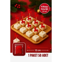 Yılbaşı Geyiği Kürdan 12 Cm 50 Li Paket Tatlı, Kanepe, Pasta Süsleme Yılbaşı Parti Kürdanı