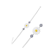 Brezza Lusso Jewelry 925 Ayar Zirkon Taşlı Mineli Papatya Göz Zincirli Bileklik Gümüş