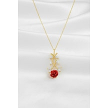 Çekirdekjewelry 925 Ayar Gümüş Gül Figürlü Kolye Anlamlı Hediye Kadın Kolyesi Sarı