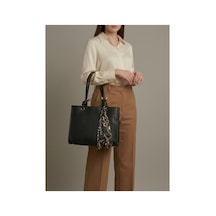 Levano Leather Kadın Fular Detaylı Düğüm Askılı Omuz Çantası Lüks Tasarım Geniş Hacimli Günlük Kol Çantası Siyah
