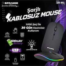 Sr M1 Şarjlı Kablosuz Bluetooth Usb 2.4 Ghz Mouse 800/1200/1600 Dpı, Rgb Led, Type C Çok Renkli