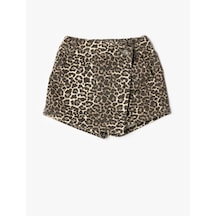 Koton Kot Şort Etek Leopar Desenli Kruvaze Düğme Detaylı Pamuklu Leopar Desenli 5wkg40096ad Leopar