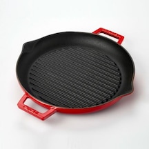 Lava Döküm Yuvarlak Izgara Kızartma Tavası 30 cm Kırmızı LVYSGT30