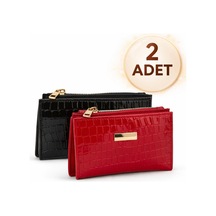 Adelina Bags 2'li Cüzdan Paketi Timsah Desenli Kadın Cüzdanı 2 Adet Siyah Ve Kırmızı Kırmızı - Kırmızı Adelina Bags 2'li Cüzdan Paketi Timsah Desenli Kadın Cüzdanı 2 Adet Siyah Ve Kırmızı Kırmızı - Kırmızı