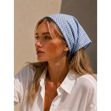 Kadın Bandana %100 Pamuk Yakmaz-terletmez-kaymaz Yazlık Bandana Fular Mavi - Beyaz
