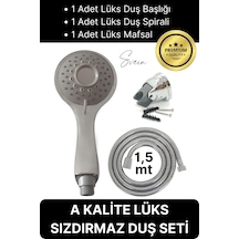 Premium Lüks Duş Başlığı Spiral Mafsal Seti Fonksiyonel Masaj Kopmaz Patlamaz Sızdırmaz Paslanmaz Gri - Gümüş