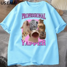 Flood Of Style Professional Yapper Cat Graphic T Shirts Women Men Cotton Short Sleeve T-shirts Casual O Neck Mavi