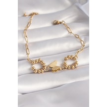 316l Çelik Gold Renk Simli Kelebek Figür Kadın Bileklik Altın