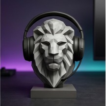 Happy3dworld Aslan Büstü Kulaklık Standı, 3d Baskı Low Poly Geometrik Dekor