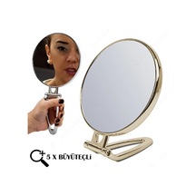 Katlanır Ayaklı Makyaj Aynası Büyüteçli 15cm Gold MB044