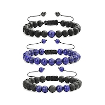 Sertifikalı Doğal Lapis Lazuli Lav Oniks Taşı Bileklik Seti Çok Renkli