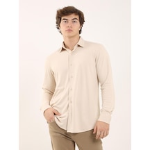 Dufy Bej Erkek Slim Fit Klasik Yaka Uzun Kol Gömlek - 97956 Bej