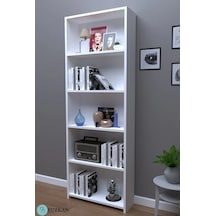MDF 169 cm Genişlik Beyaz 5 Raflı Kitaplık