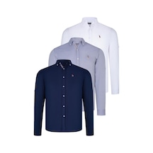 Üçlü Set G674 Dewberry Erkek Gömlek-lacivert-beyaz-gri Lacivert-beyaz-gri