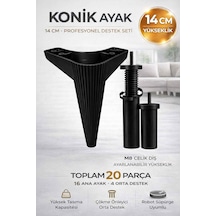 İmt Aksesuar Konik 14 Cm Siyah Mobilya 20 'li Set Robot Süpürgeye Uyumlu Koltuk Tv Ünitesi Konsol Ayağı Siyah