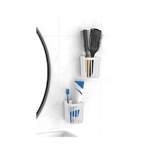 2'li Set Yapışkanlı Diş Fırçalık, Saç Fırçası Tarak Düzenleyici, Banyo Düzenleyici Banyo Rafı B Beyaz
